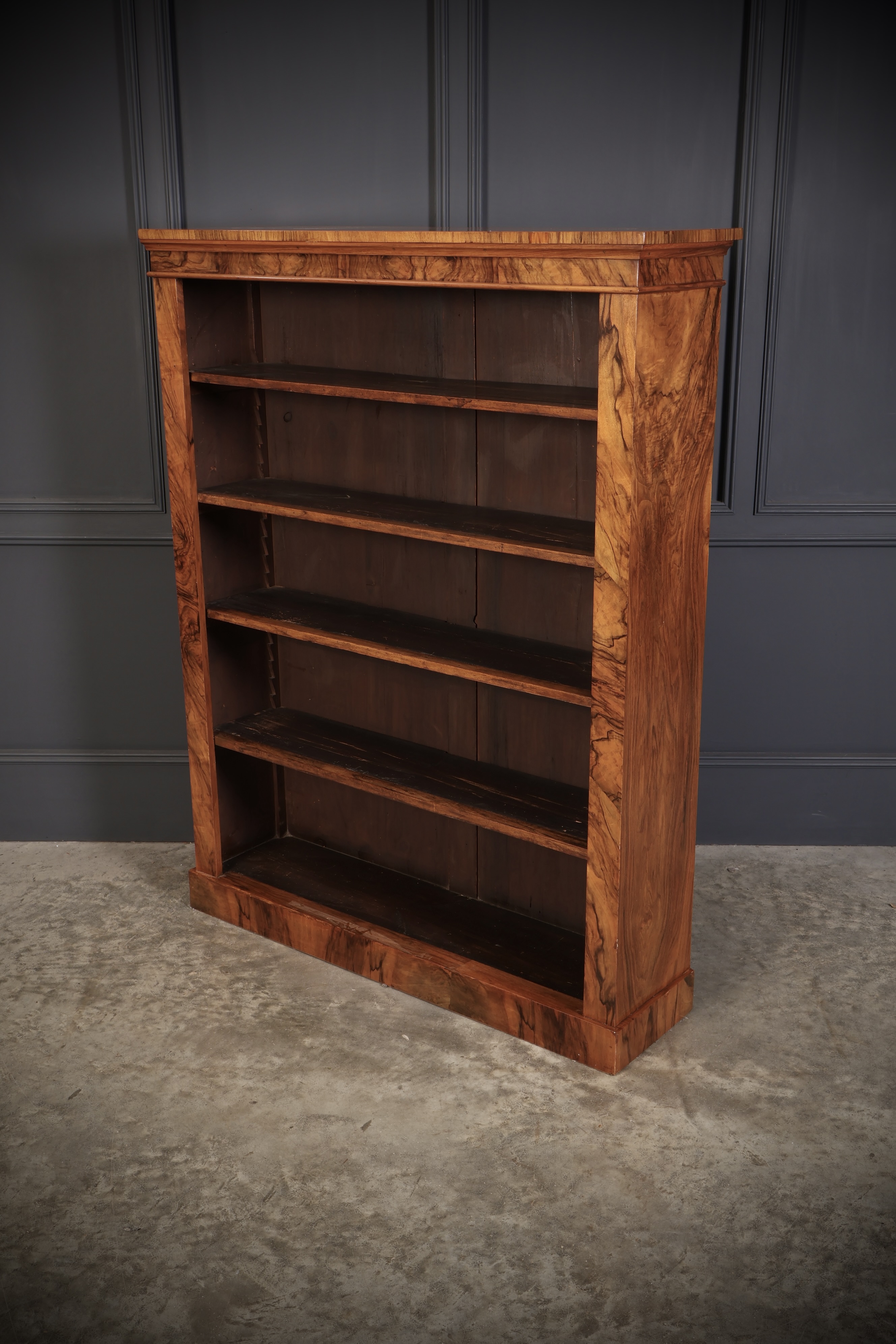 Victorian Figured Walnut Open Bookcase Antique, Walnut, Antique Bookcases 12